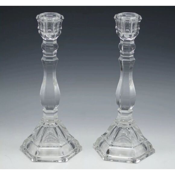 TIFFANY AND CO CRYSTAL HAMPTON 9" CANDLESTICK CANDLE HOLDER PAIR MADE IN GERMANY - Picture 2 of 9